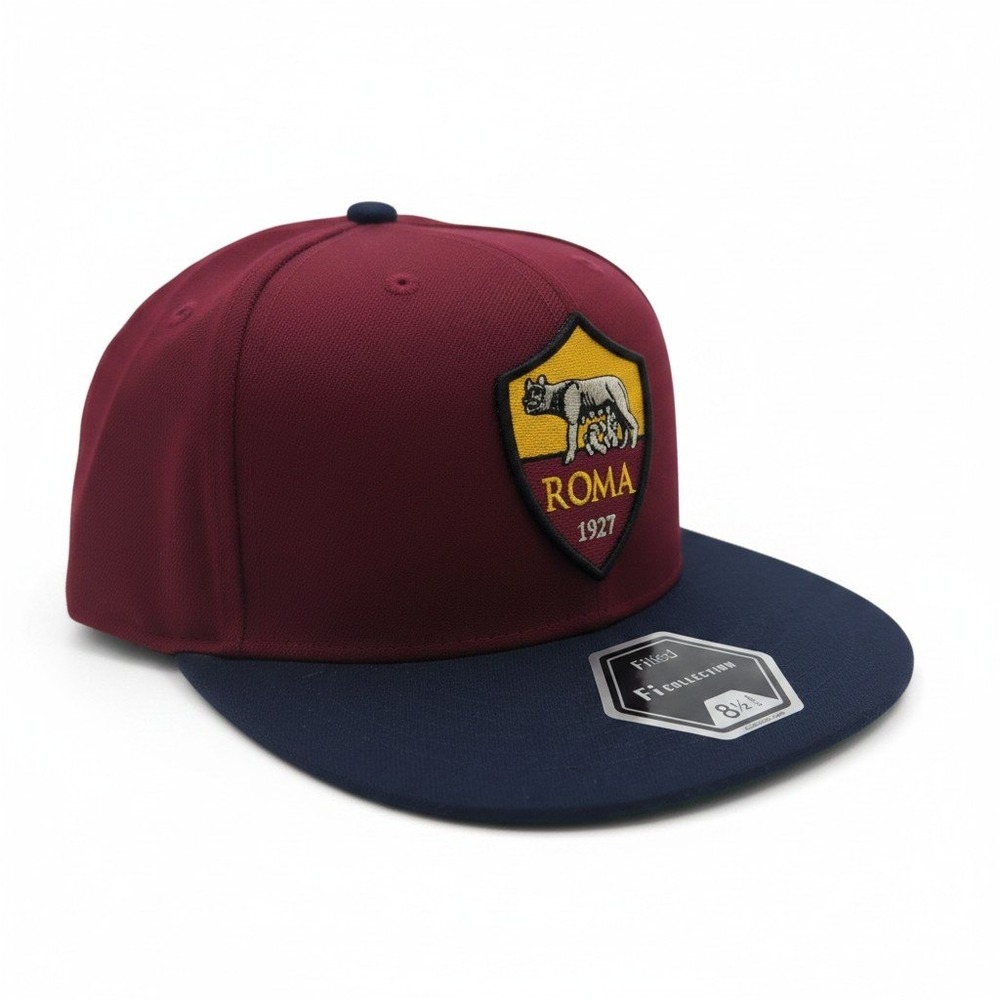 AS Roma Fi Collection Fitted Hat Burgundy Navy Blue Removable Patch Size 8 1/2